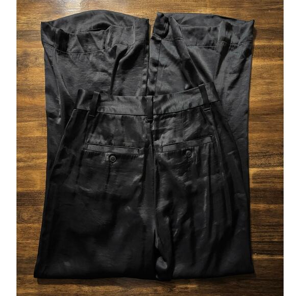 Madewell Women’s 0 Harlow Wide Leg Pant Black Satin High Rise Trouser - Picture 5 of 16